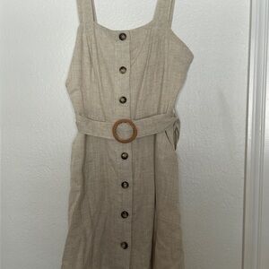 Altar’d State Elegant Beige Button-Down Dress